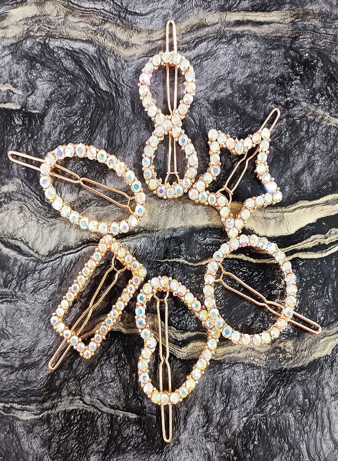 DealFry Korean Fashion Brown Rhinestone Crystal Hair Clips for Women/Girl, geometric shape Snap Barrettes Handmade studded diamond hairpin Headwear Accessories Styling Tool for Party Wedding (6 Pcs) - Image 5