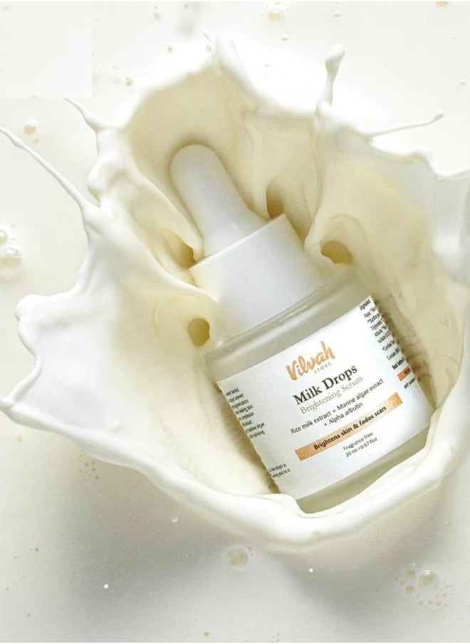 vilvah STORE Milk Drops Brightening Serum for Brighter & Even Looking Skin Alpha Arbutin Rice Milk Extract 20ml 