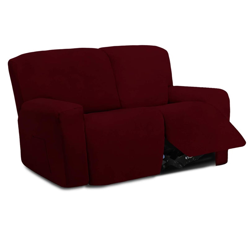 Easy-Going EasyGoing 6 Pieces Microfiber Stretch Sectional Recliner Sofa Slipcover Soft Fitted Fleece 2 Seats Couch Cover Washable Furniture Protector with Elasticity for KidsRecliner Loveseat Wine 