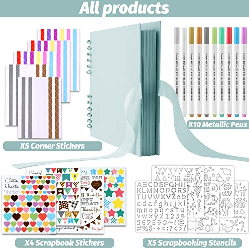 Gotideal 80 Pages Scrapbook Album with 10 Metallic Markers Craft Paper Photo Album for Wedding and Anniversary Family DIY Scrapbook Accessories with Scrapbooking Stickers CornersBLUE - Image 3