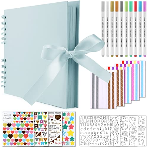 Gotideal 80 Pages Scrapbook Album with 10 Metallic Markers Craft Paper Photo Album for Wedding and Anniversary Family DIY Scrapbook Accessories with Scrapbooking Stickers CornersBLUE - Image 1