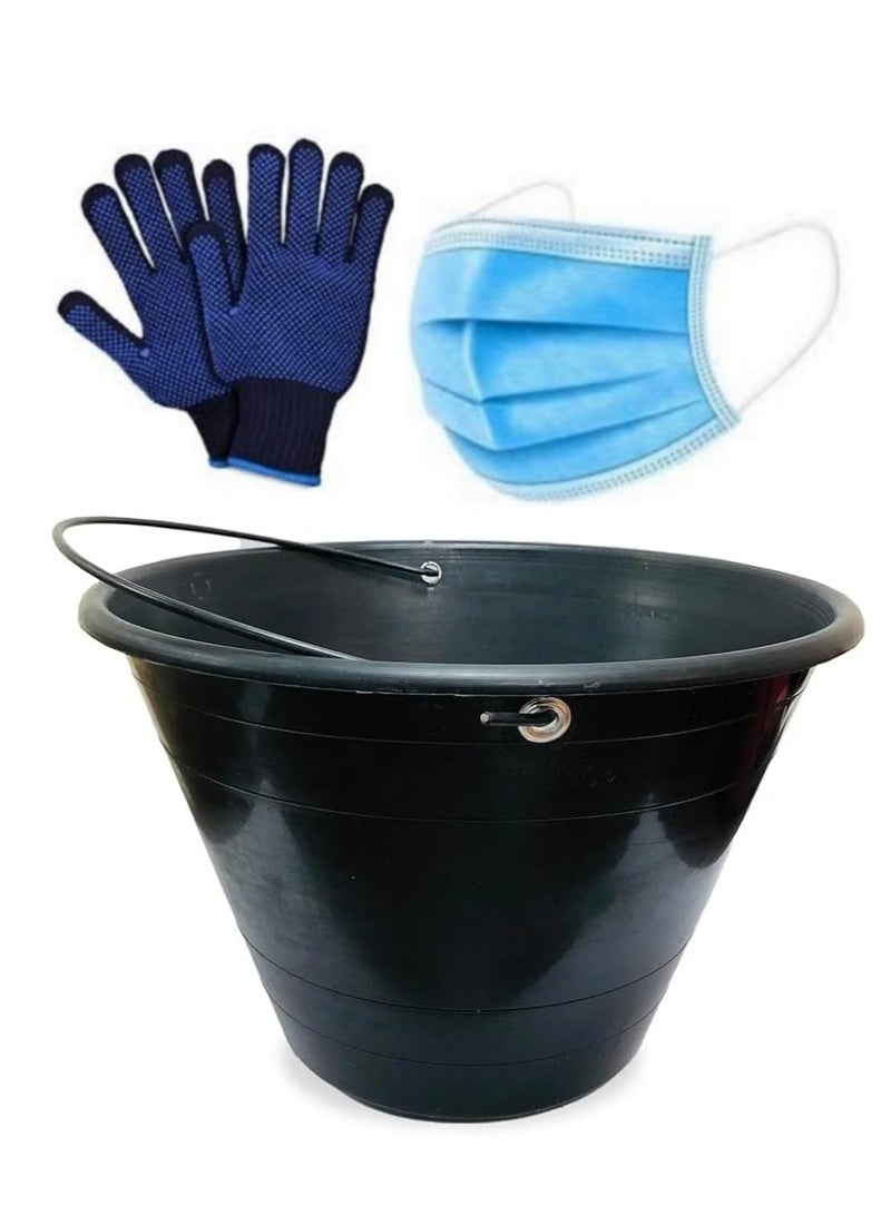 ABBASALI PVC Light Weight Bucket with Handle for Outdoor Gardeners,Construction Field etc With 3 Pair Gloves & 20Pcs Face Mask (1, BLACK)  - Image 4