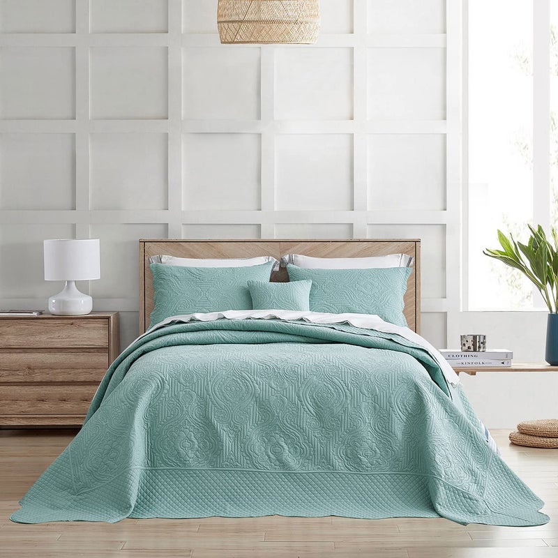 HZ HY Oversized King Bedspread 128x120 Extra Wide Ultrasonic Coverlet Bedding Set Lightweight Thin Comforter Reversible 5 Piece 100 Microfiber Seaglass