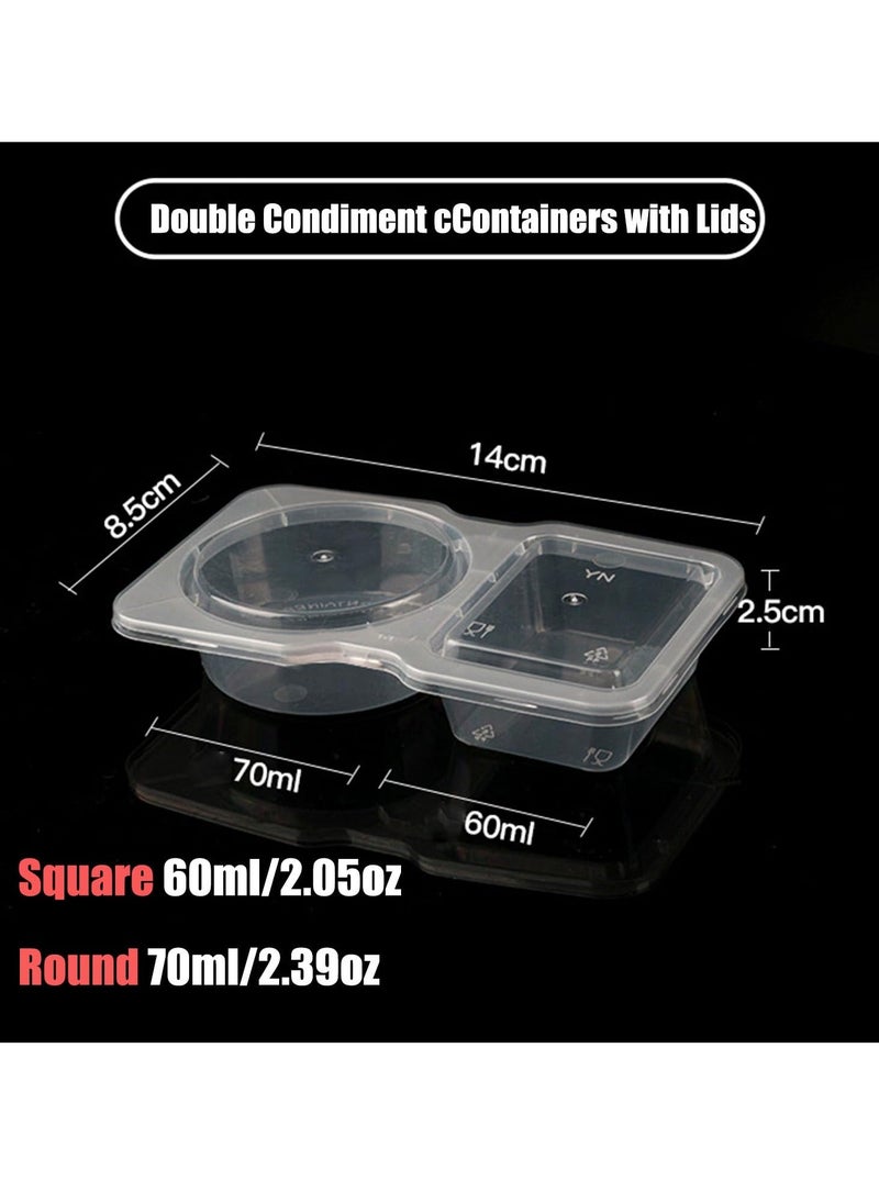 Generic - Double Compartment Condiment Container with Lids, Clear Plastic Portion Cups, Travel Snack Containers for Condiments or Dips, 2 Compartment Condiment Containers (20PCS) - Image 1