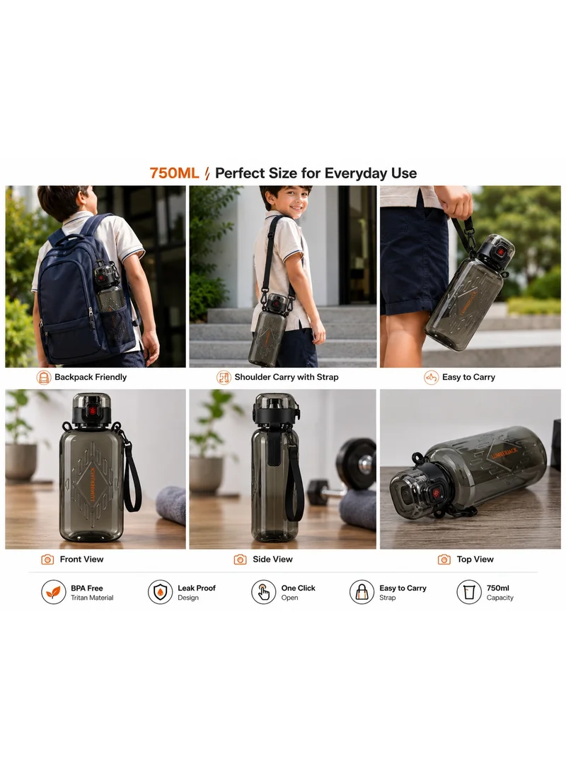 Lumberjack  Lumberjack 750ml Square Water Bottle with Carry Rope & One-Click Lock Lid, BPA-Free Tritan, Premium Sports Bottle  | Best Price UAE