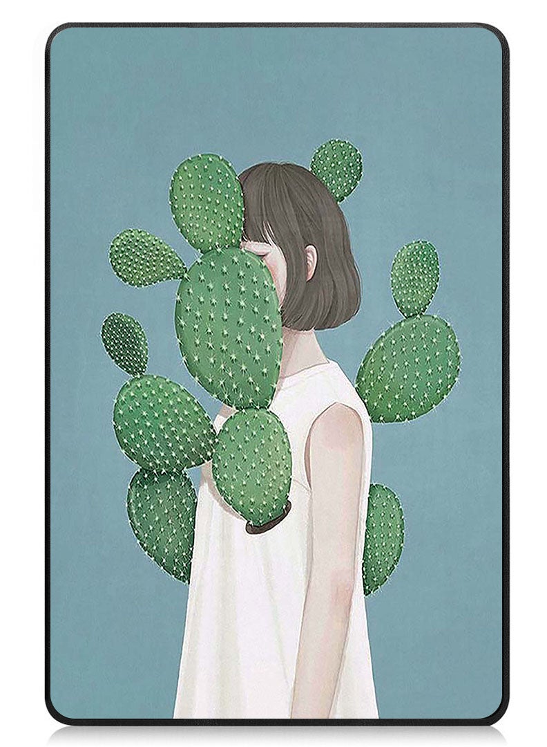 Theodor Protective Flip Case For Oppo Pad Air 2 With Trifold Stand Auto Wake Sleep Shockproof Cover Cactus and girl - Image 1