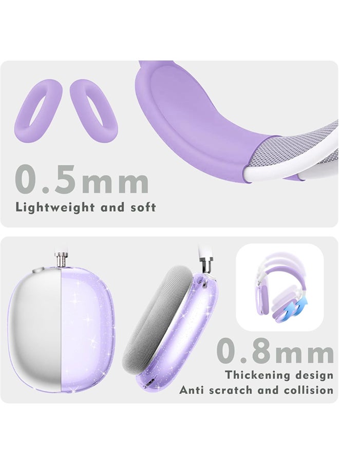 SJet - Silicone Case Cover for AirPods Max Headphones, Clear Soft TPU Ear Cups Cover/Ear Pad Case Cover/Headband Cover for AirPods Max (2024/2020) - Purple Glitter - Image 1