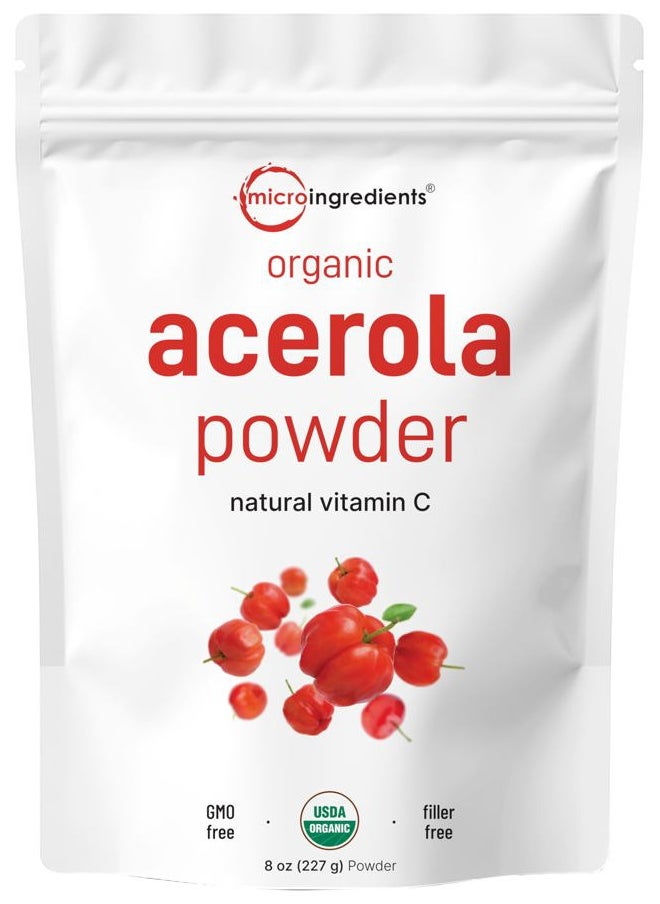 Micro Ingredients - Organic Acerola Powder, 8oz | Natural Organic Vitamin C Superfood | No Sugar & Additives | Great Flavor for Drinks, Smoothie, & Beverages | Non-GMO & Vegan Friendly, Brazil Origin - Image 1