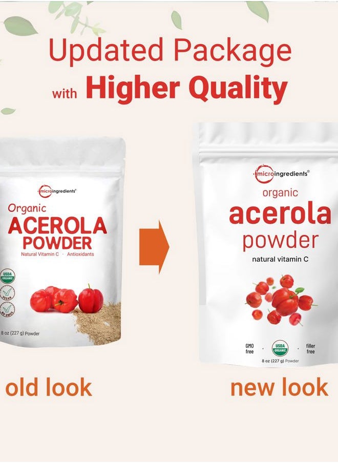 Micro Ingredients - Organic Acerola Powder, 8oz | Natural Organic Vitamin C Superfood | No Sugar & Additives | Great Flavor for Drinks, Smoothie, & Beverages | Non-GMO & Vegan Friendly, Brazil Origin - Image 1