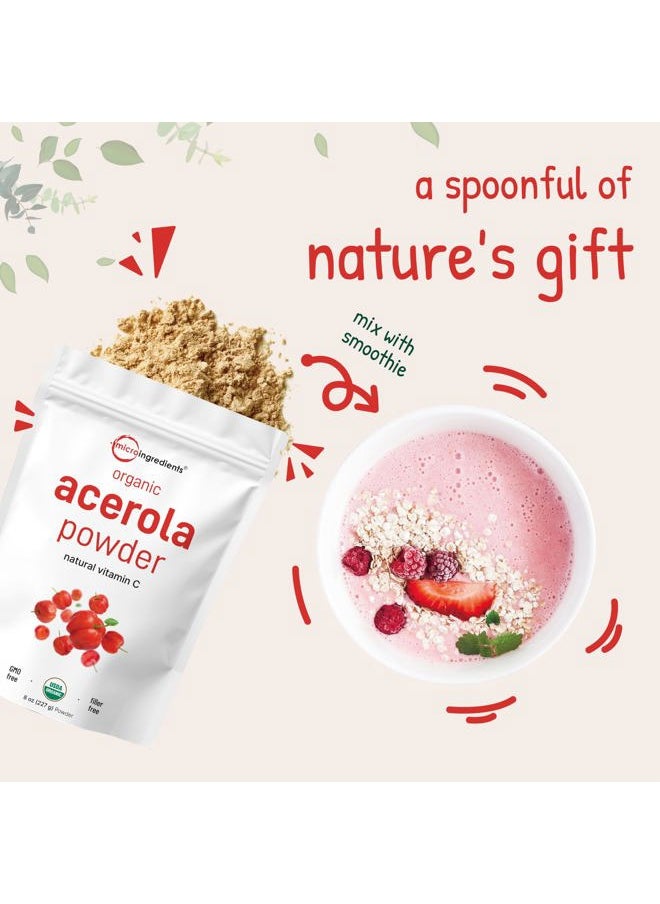 Micro Ingredients - Organic Acerola Powder, 8oz | Natural Organic Vitamin C Superfood | No Sugar & Additives | Great Flavor for Drinks, Smoothie, & Beverages | Non-GMO & Vegan Friendly, Brazil Origin - Image 1