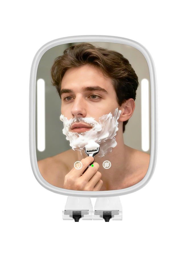 Showvigor Men's Fogless Shaving Mirror with LED Lights - Rechargeable Wall Mounted Bathroom Mirror No-Drilling with 2 Razor Holders &Detachable Suction Cups Waterproof Anti-Fog Grooming Mirror for Men - Image 1