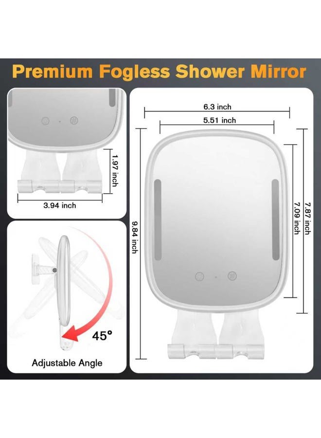 Showvigor Men's Fogless Shaving Mirror with LED Lights - Rechargeable Wall Mounted Bathroom Mirror No-Drilling with 2 Razor Holders &Detachable Suction Cups Waterproof Anti-Fog Grooming Mirror for Men - Image 2