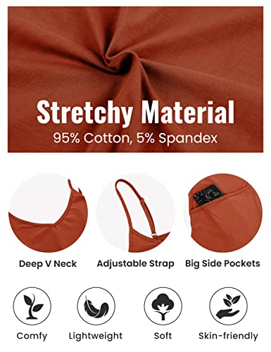Lentta Women's Causal Jumpsuits V Neck Sleeveless Harem Overalls Stretchy Adjustable Strap Romper with Pockets(Rust-M) - Image 2
