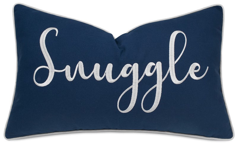 YugTex Snuggle Sentiment Embroidered Lumbar Accent Pillow Cover - 12""x20""  Navy Blue