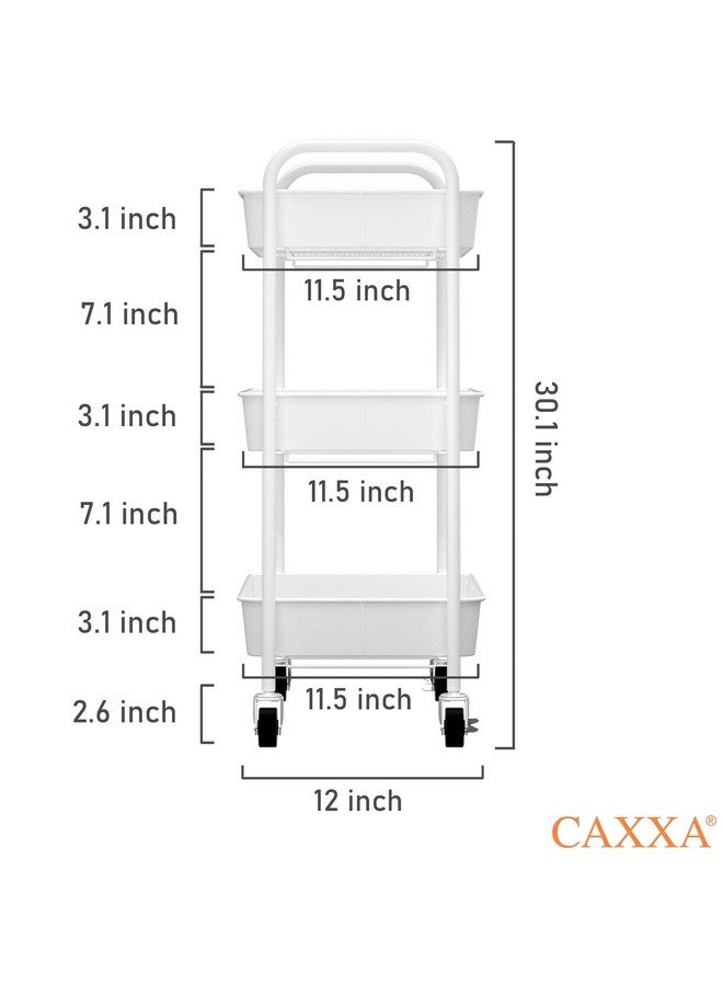 CAXXA 3-Tier Rolling Metal Storage Organizer - Mobile Utility Cart Kitchen Cart with Caster Wheels, White - Image 3