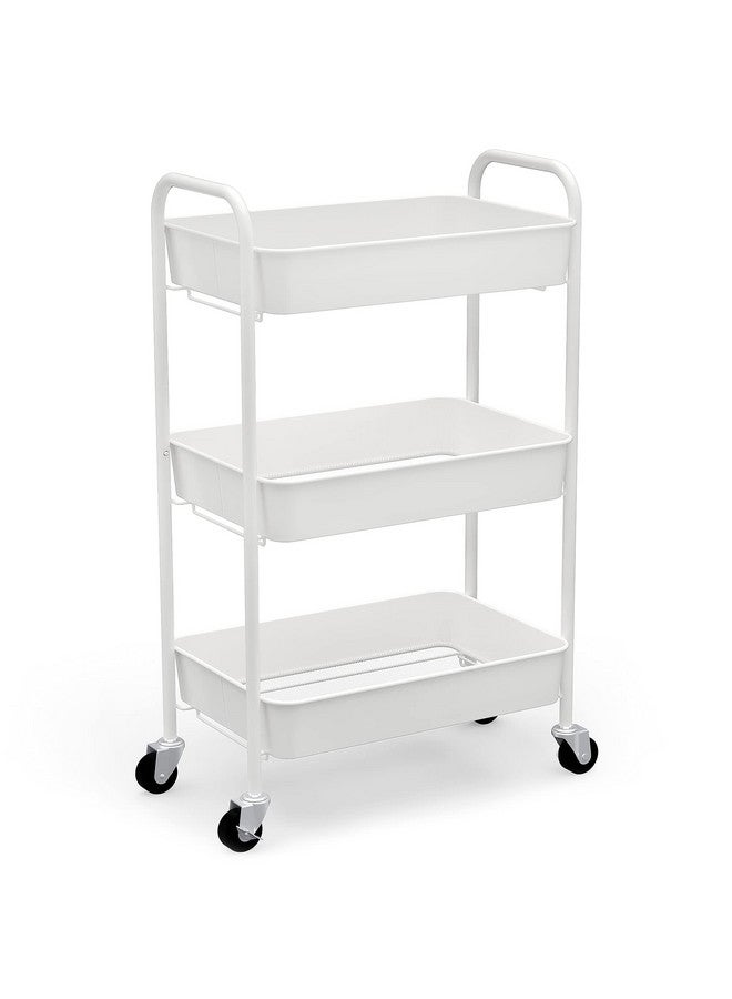 CAXXA 3-Tier Rolling Metal Storage Organizer - Mobile Utility Cart Kitchen Cart with Caster Wheels, White - Image 1