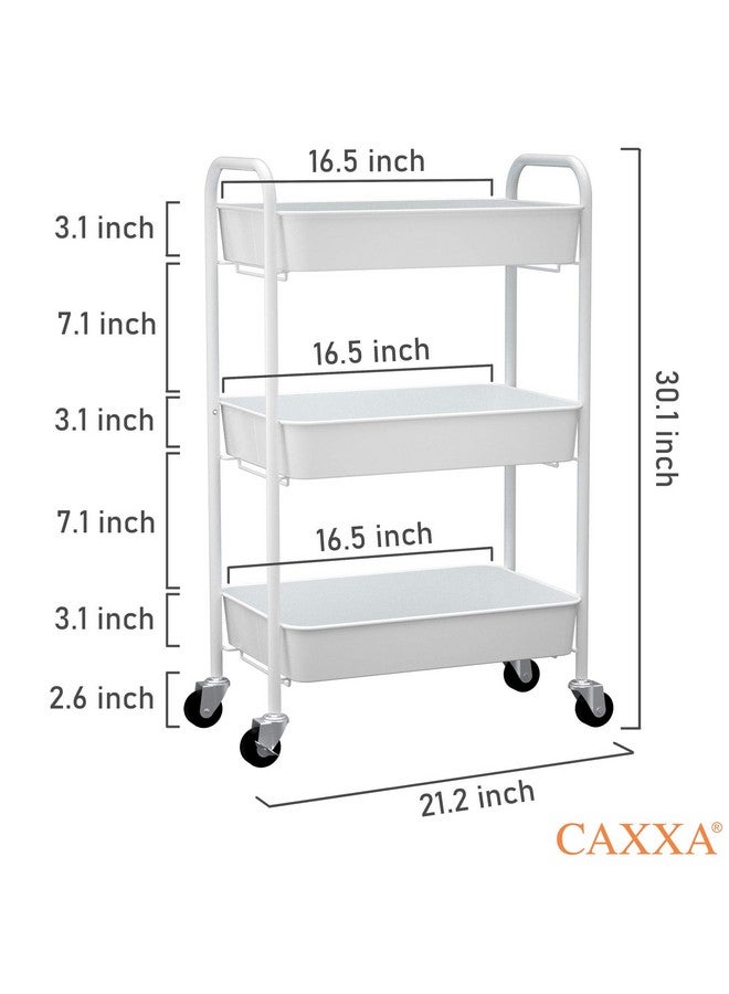 CAXXA 3-Tier Rolling Metal Storage Organizer - Mobile Utility Cart Kitchen Cart with Caster Wheels, White - Image 2