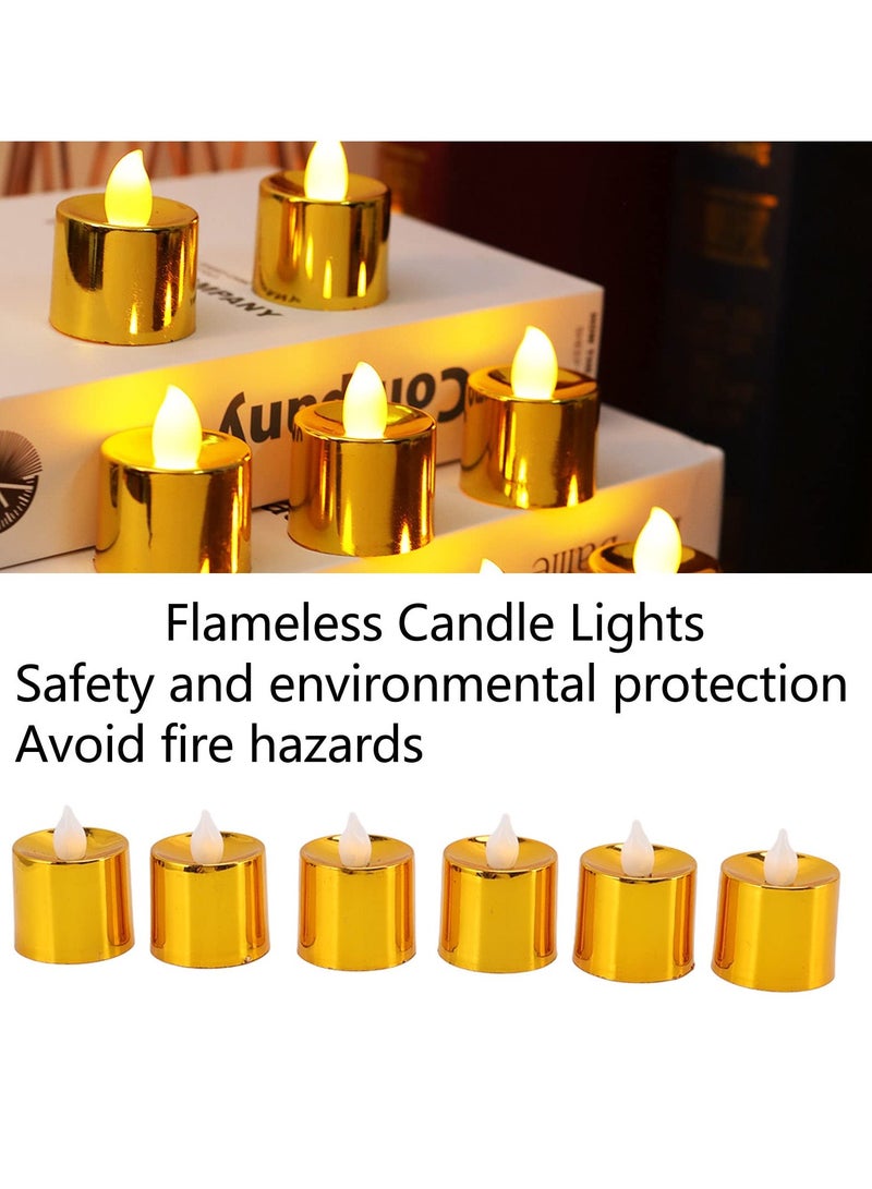 KASTWAVE Flameless Candles Set, 12 Pack Gold LED Votive Tea Lights, Battery Operated Gold Glitter Flickering Fake Candles, LED Electronic Candle Lamp for Wedding Birthday Party Home Decor - Image 2