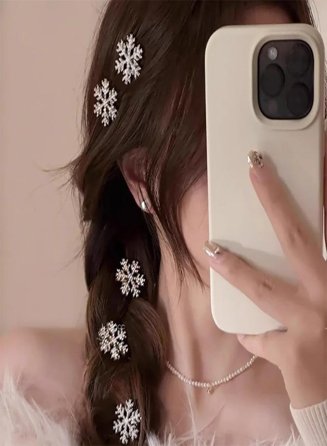AUOCATTAIL Snowflake Rhinestone Hair Clips Crystal Winter Christmas Hairpin Barrette Wedding Bridal Ornaments Sweet Cute Pearl Jewelry Hairpin for Women Hair Accessories - Image 2