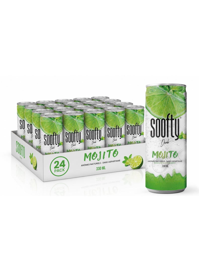 Soofty Sparkling Mojito Lime Mint Flavoured Soft Drink, Caffeine & Aspartame Free, 24 x 330ml Cans