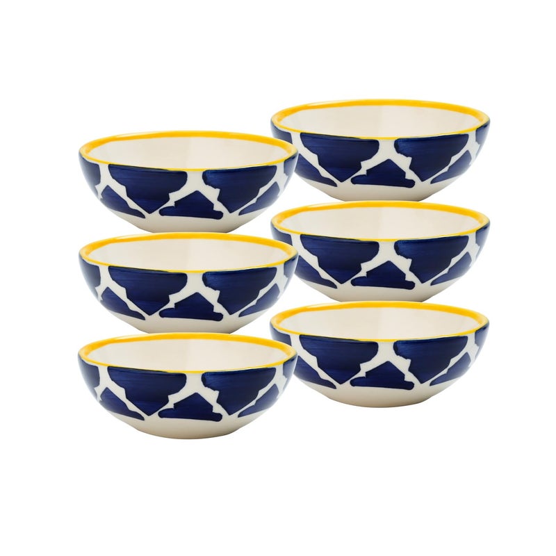 P Plus Fire Hand Painted Ceramic Bowls Set for Nut, Pasta, Soup, Fruit, Cereal, Office Lunch, Dessert, Picnic, Camping, Dishwasher & Microwave Safe, 75 Ml 8.5 CM, Housewarming Gift (Blue, Set of 6) - Image 1