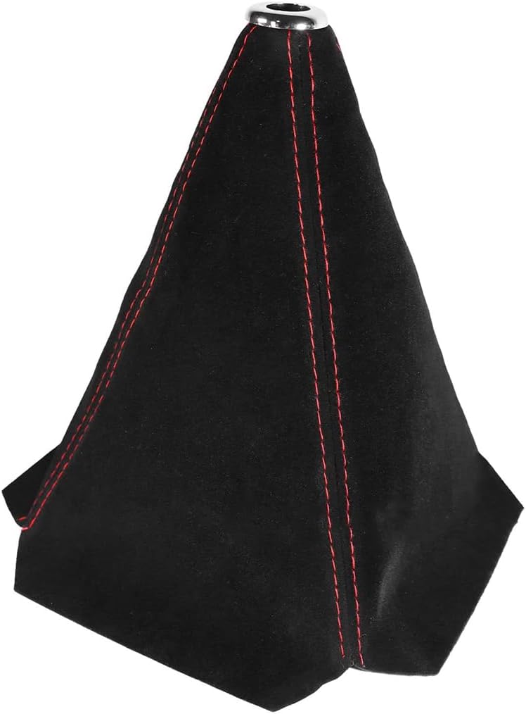 BESULEN Car Shift Boot Cover, Suede Leather Shift Knob Boot Dust Cover, Universal Manual/Auto Shifter Boot Sleeve Replacement, Handbrake Gaiter Boot Dust Cover Car Interior Accessories (Black/Red) - Image 1