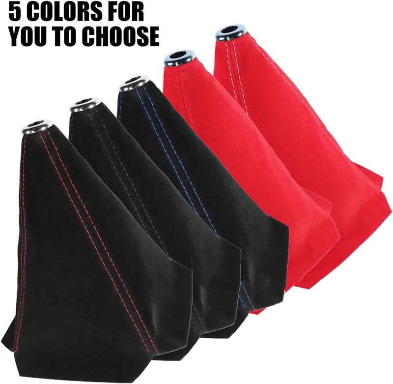 BESULEN Car Shift Boot Cover, Suede Leather Shift Knob Boot Dust Cover, Universal Manual/Auto Shifter Boot Sleeve Replacement, Handbrake Gaiter Boot Dust Cover Car Interior Accessories (Black/Red) - Image 3