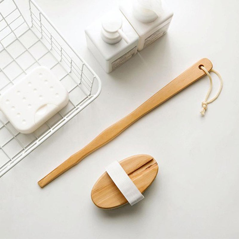38.5cm long wooden handle bath brush, boar bristle scrub brush, back scrub brush, massage brush, back scrub brush, bath brush - Image 4