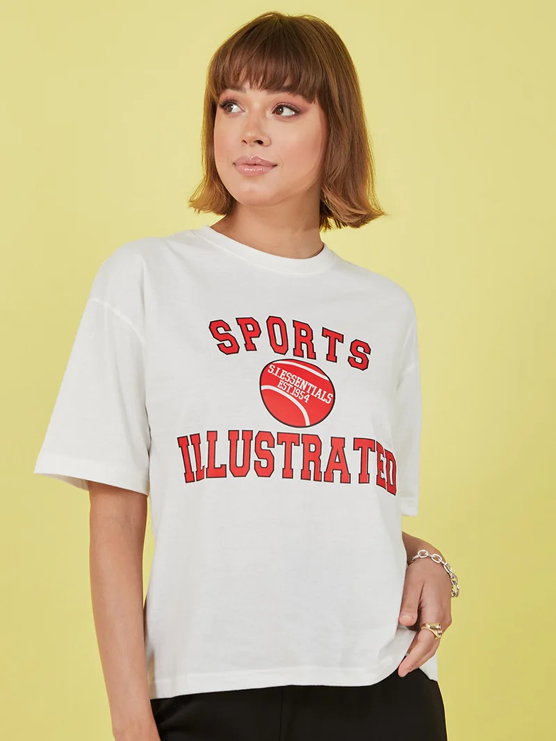 Styli Short Sleeves Sports Illustrated Slogan Print Boxy Fit T-shirt