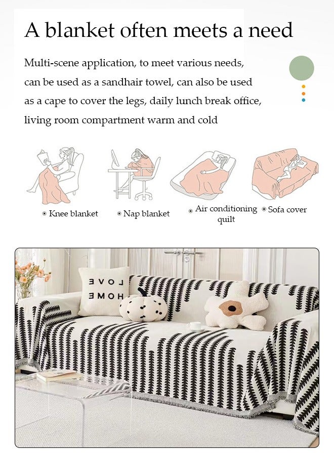 DUNISO Sofa cover, chenille tassels sofa blanket, line patterned towel blanket, one piece furniture protective cover, dust proof and non slip, suitable for all seasons, suitable for double sofa, 180 * 230cm - Image 4