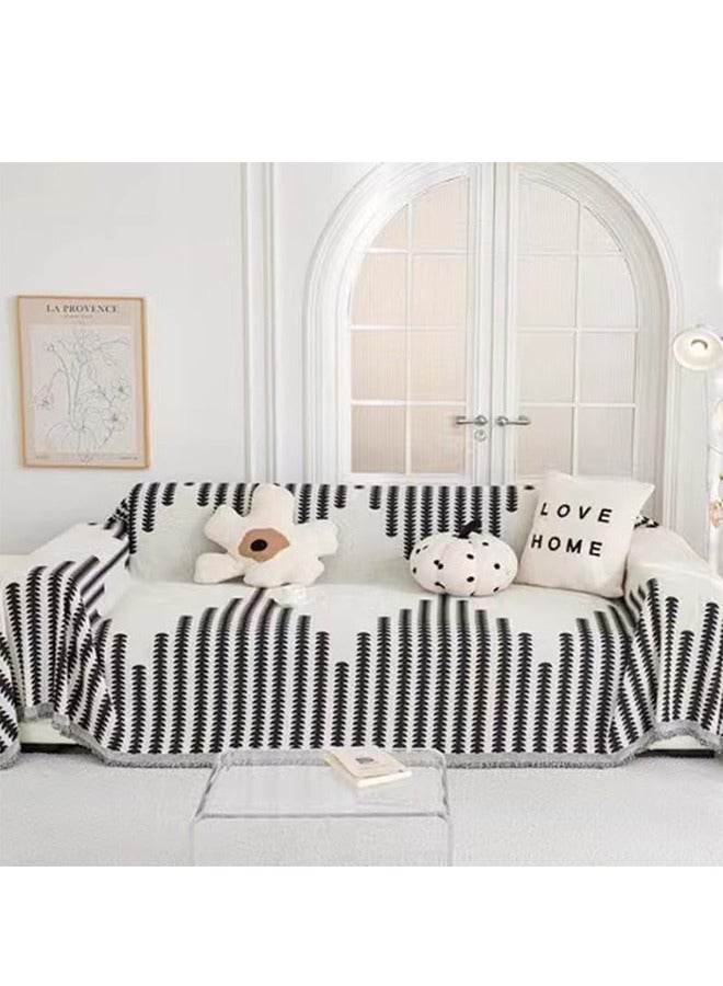 DUNISO Sofa cover, chenille tassels sofa blanket, line patterned towel blanket, one piece furniture protective cover, dust proof and non slip, suitable for all seasons, suitable for double sofa, 180 * 230cm - Image 3