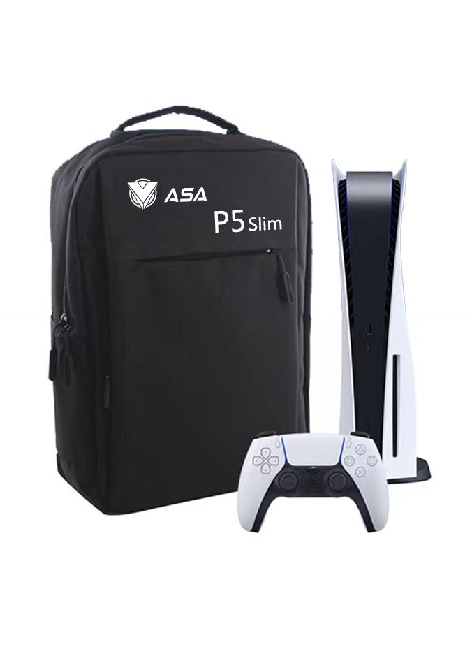 أيه أس أيه حقيبة حمل لجهاز PS5 Slim Edition، حقيبة تخزين على الظهر لحماية جهاز PS5 Slim، وحدات التحكم، القاعدة والملحقات، مقاومة للصدمات، ومقاومة للماء والخدش  - Image 2