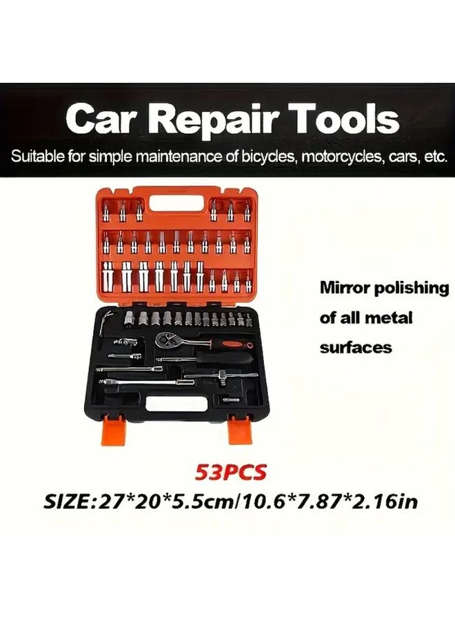 53 Pcs Orange Box Automotive Repair Tool Set Ratchet Wrench And Socket Combo - Image 5