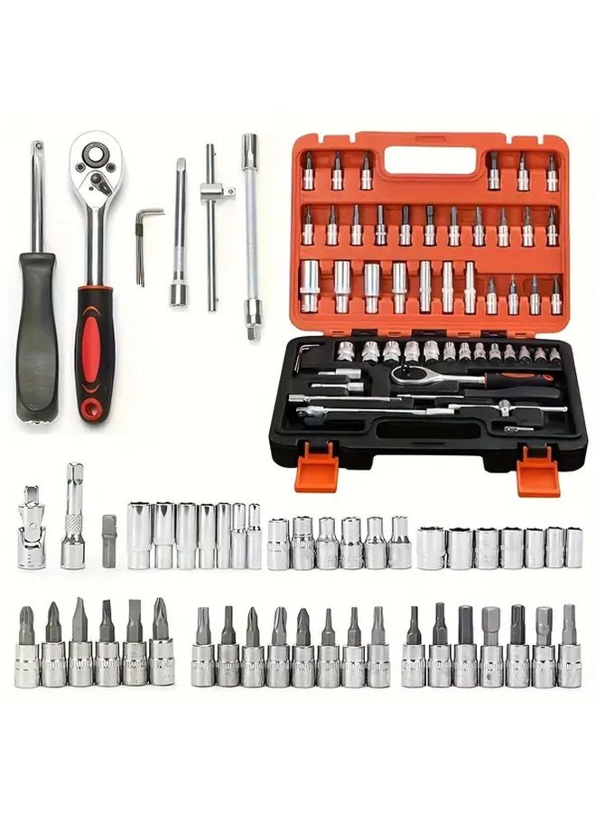 53 Pcs Orange Box Automotive Repair Tool Set Ratchet Wrench And Socket Combo - Image 2