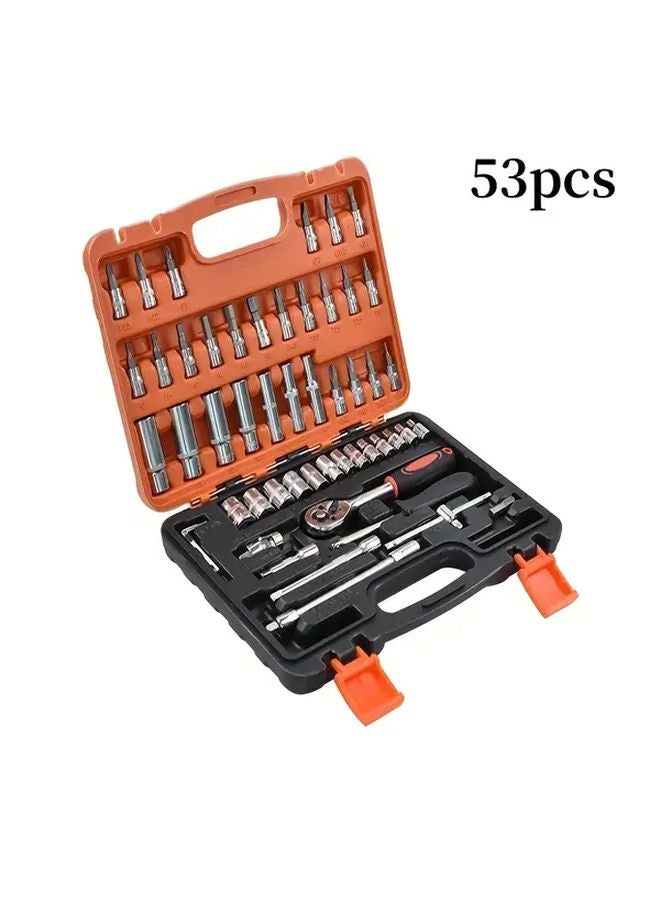 53 Pcs Orange Box Automotive Repair Tool Set Ratchet Wrench And Socket Combo - Image 4