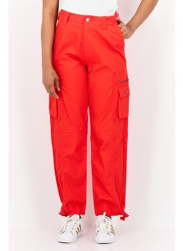 ESPRIT Women Straight Fit  High Rise Solid Cargo Pants, Red  - Image 1