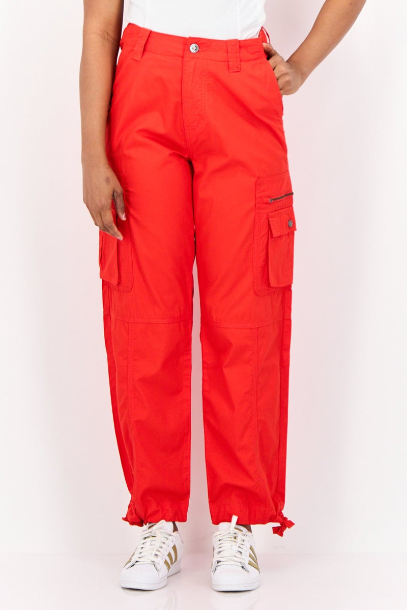 ESPRIT سروال كارجو نسائي مستقيم بخصر مرتفع بلون أحمر - Image 1