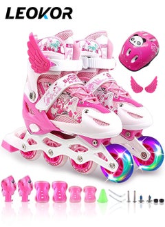 Adjustable Roller Skate Shoe Set,for Kids Ages 3-8 or 6-12 Children's Roller Skates,with LED Light-Up Wheels and Protective Gear set
