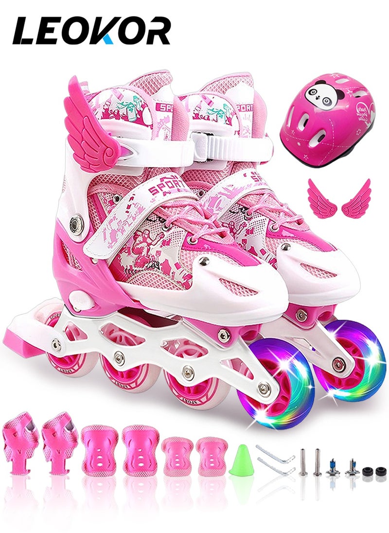 LEOKOR - Adjustable Roller Skate Shoe Set,for Kids Ages 3-8 or 6-12 Children's Roller Skates,with LED Light-Up Wheels and Protective Gear set - Image 1
