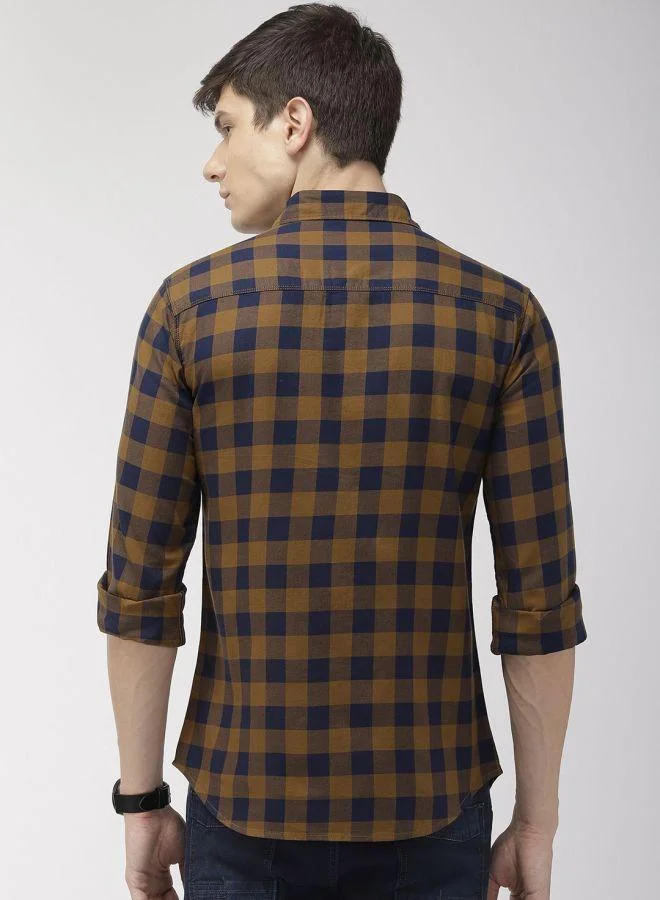شركة المرآب الهندية Men Slim Fit Checkered Full Sleeves Cutaway Collar Casual Shirt