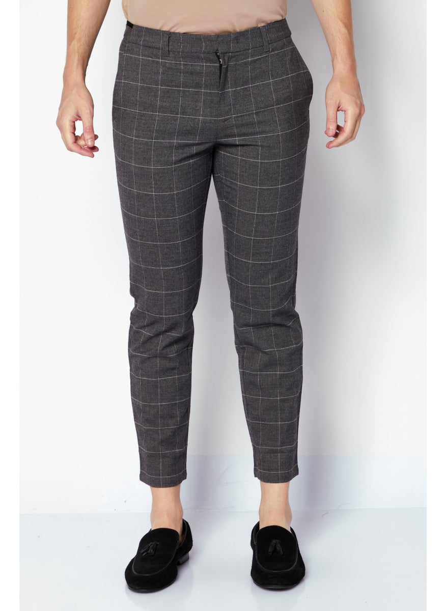 Selected Homme Men Windowpane Stretchable Dress Pants, Charcoal Grey  - Image 1