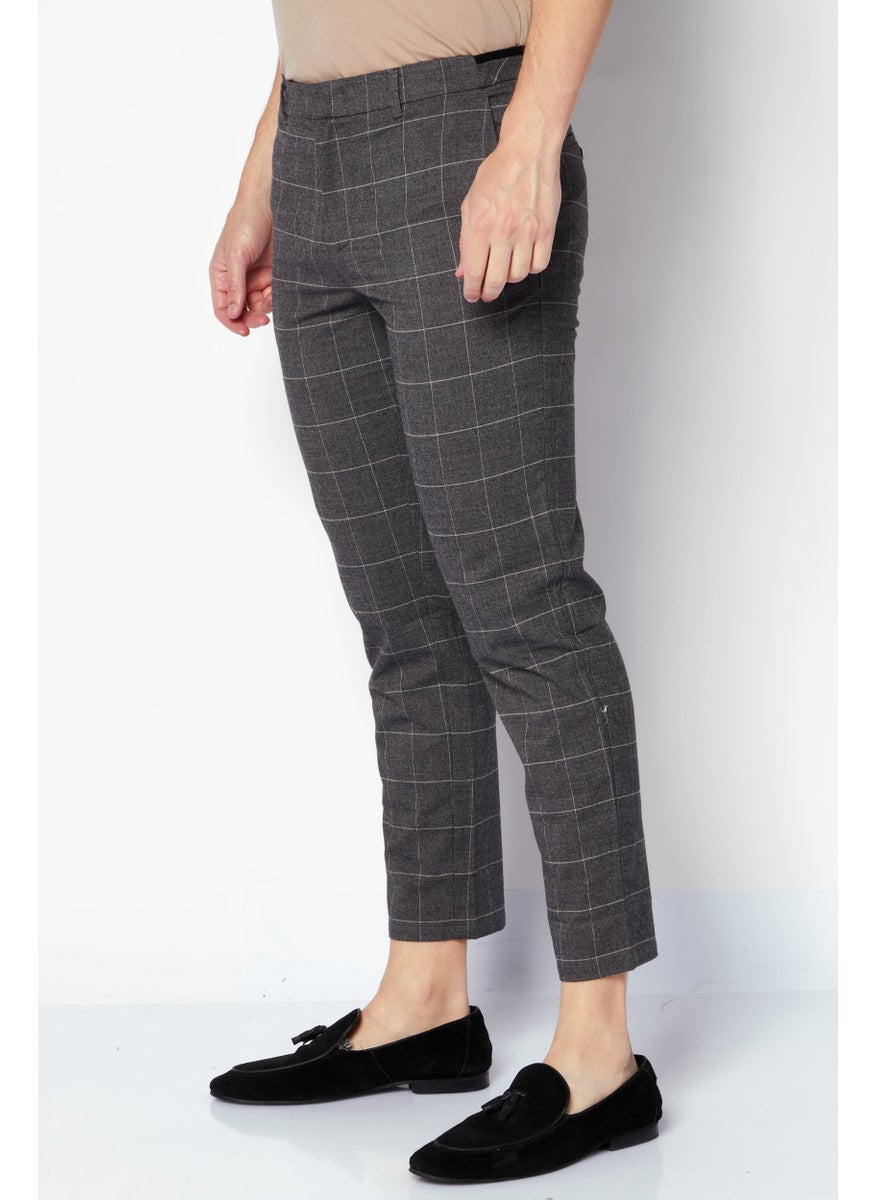 Selected Homme Men Windowpane Stretchable Dress Pants, Charcoal Grey  - Image 3