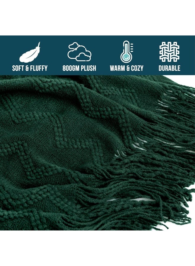 PAVILIA PAVILIA Emerald Green Knit Twin Blanket for Couch  Soft Knitted Boho Farmhouse Home Decor Woven Throw  Cozy Decorative Afghan Bed Sofa  Outdoor Summer Fall Gift Lightweight  Forest Dark Green  60x80  - Image 4