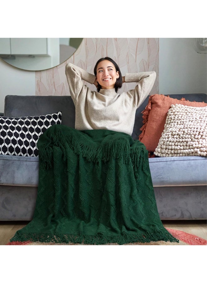 PAVILIA PAVILIA Emerald Green Knit Twin Blanket for Couch  Soft Knitted Boho Farmhouse Home Decor Woven Throw  Cozy Decorative Afghan Bed Sofa  Outdoor Summer Fall Gift Lightweight  Forest Dark Green  60x80  - Image 5