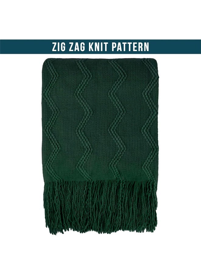 PAVILIA PAVILIA Emerald Green Knit Twin Blanket for Couch  Soft Knitted Boho Farmhouse Home Decor Woven Throw  Cozy Decorative Afghan Bed Sofa  Outdoor Summer Fall Gift Lightweight  Forest Dark Green  60x80  - Image 3