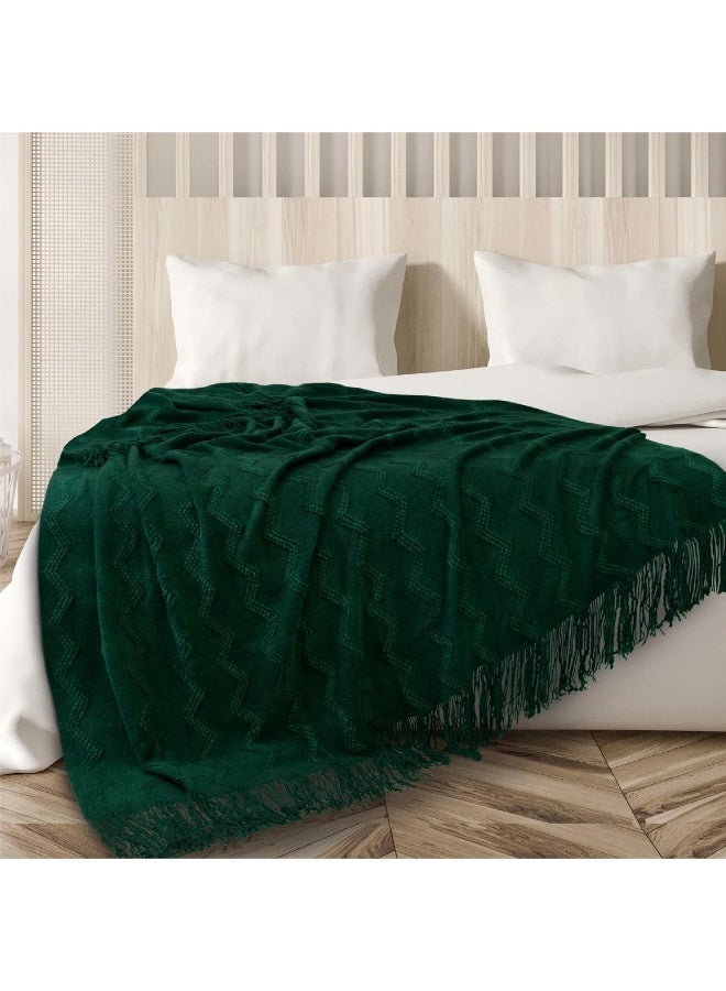 PAVILIA PAVILIA Emerald Green Knit Twin Blanket for Couch  Soft Knitted Boho Farmhouse Home Decor Woven Throw  Cozy Decorative Afghan Bed Sofa  Outdoor Summer Fall Gift Lightweight  Forest Dark Green  60x80  - Image 2