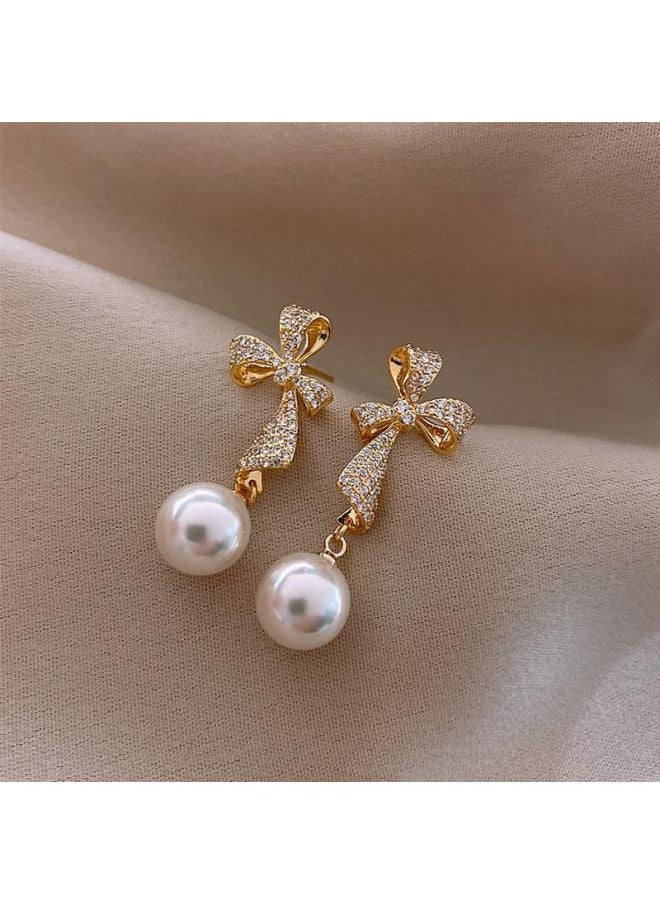نيبمينينت Gold Zircon Earrings Light Luxury Long Butterfly Tassel Silver Pin Fashion All-match High-grade 