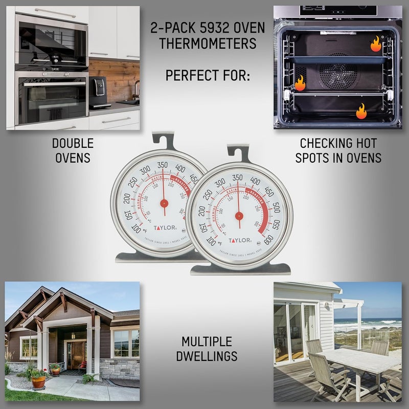 Taylor 5932 Large Dial Kitchen Cooking Oven Thermometer, 3.25 Inch Dial, Stainless Steel, Oven Thermometers, Silver - 2 Pack - Image 2