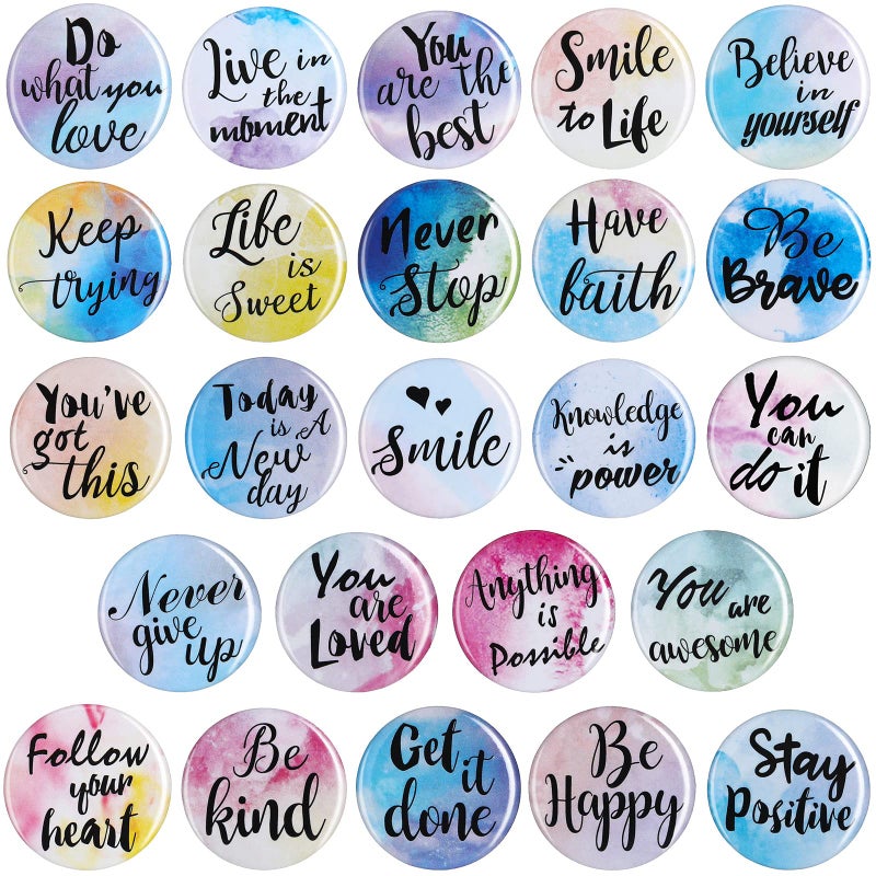 TOODOO 24 Pieces Inspirational Magnets Refrigerator Motivational Fridge Magnets for Lockers Watercolor Round Cute with Encouragement Quotes for Whiteboard Supplies Classic Style