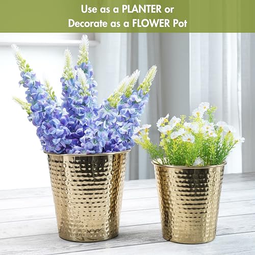 BEHOMA Metal Hammered Golden Table top Planters for Home Decoration, Plant Pots for Home Living Room Bedroom Office Decor, Set of 2 (Plants not Included) - Image 5